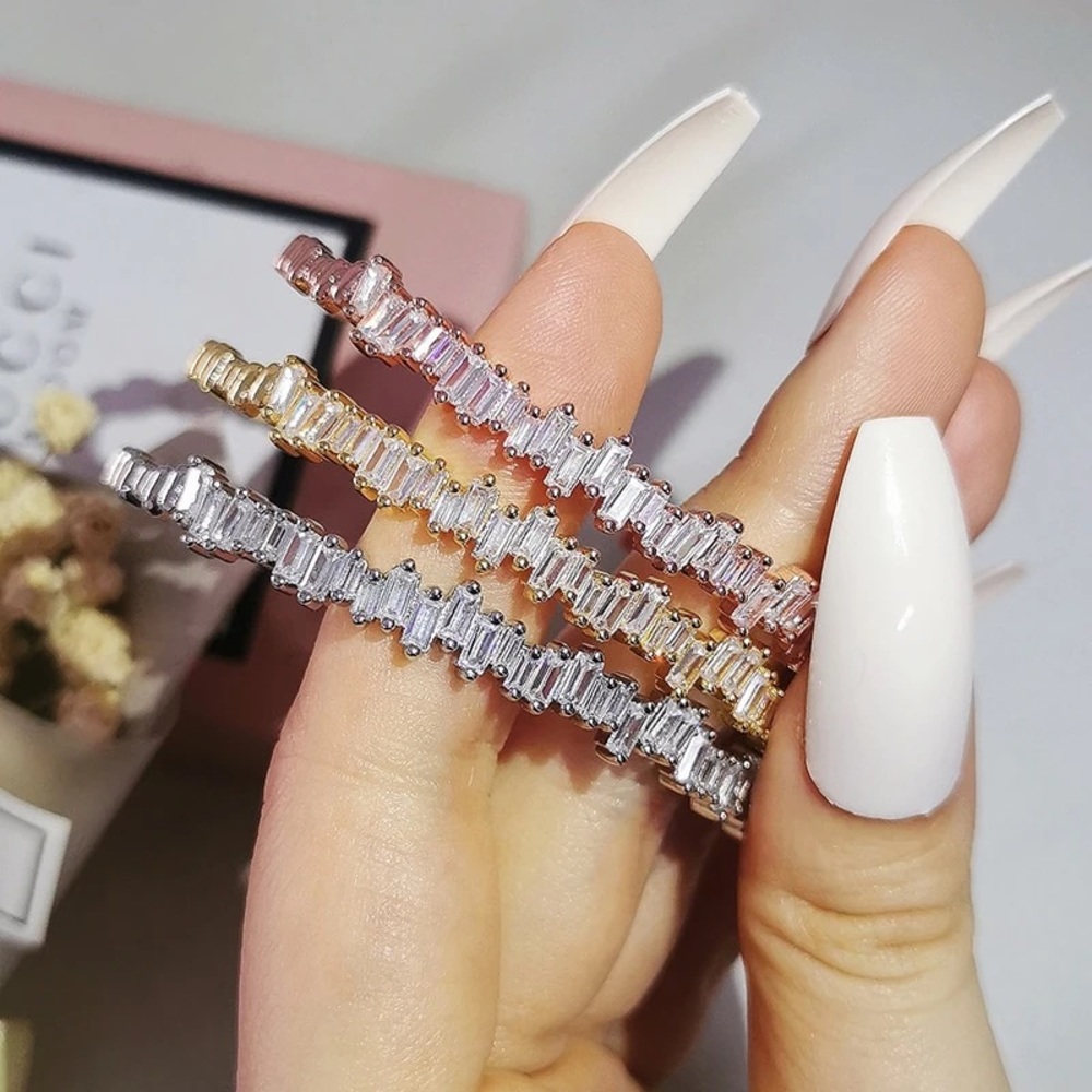 Crystal Cubic Zirconia 14K Small Gold Bangle Bracelet